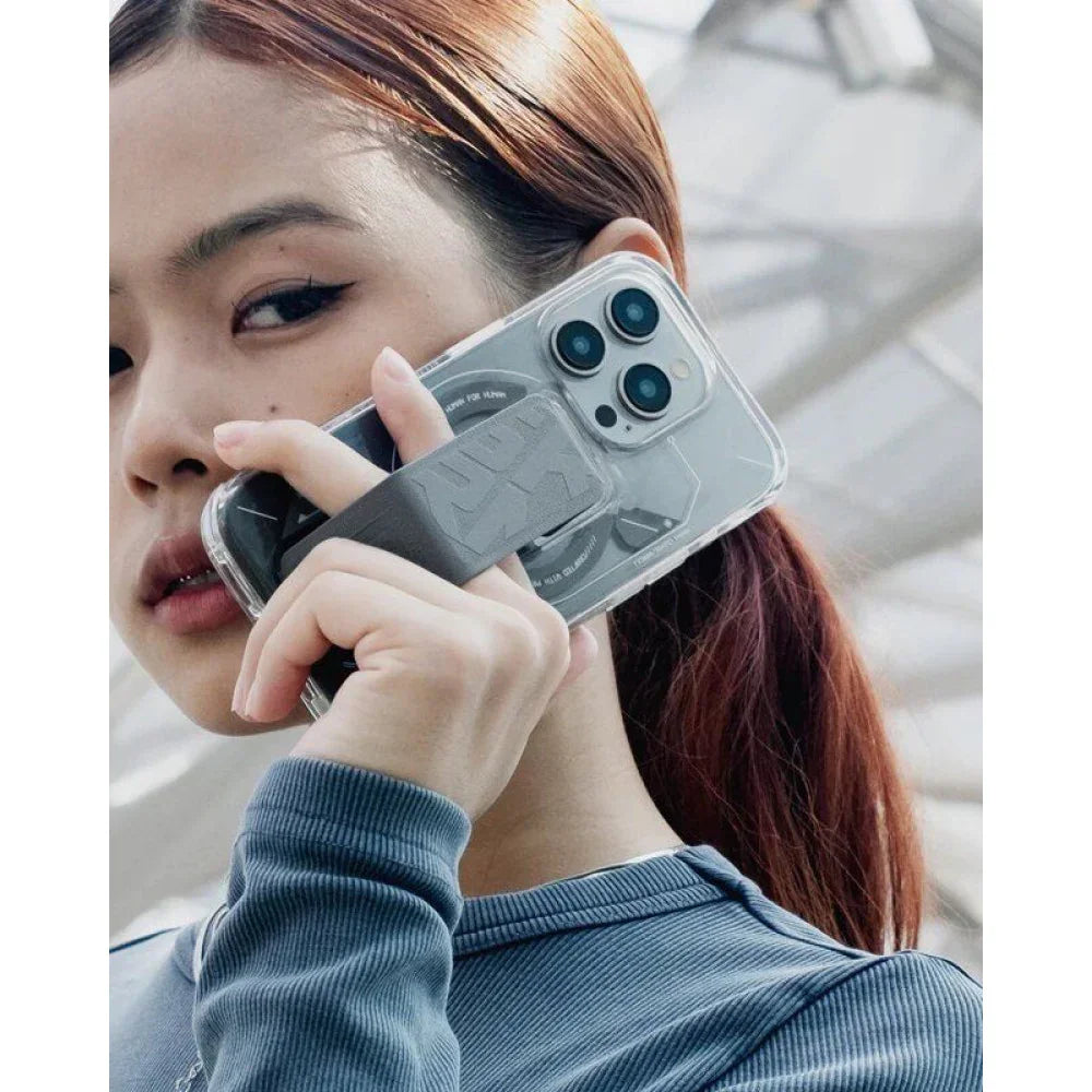 Skinarma iPhone 15 Pro Helio Magsafe Grip-Stand Cover - Grey - Tashqila Skinarma iPhone 15 Pro Helio Magsafe Grip-Stand Cover - Grey - Tashqila
